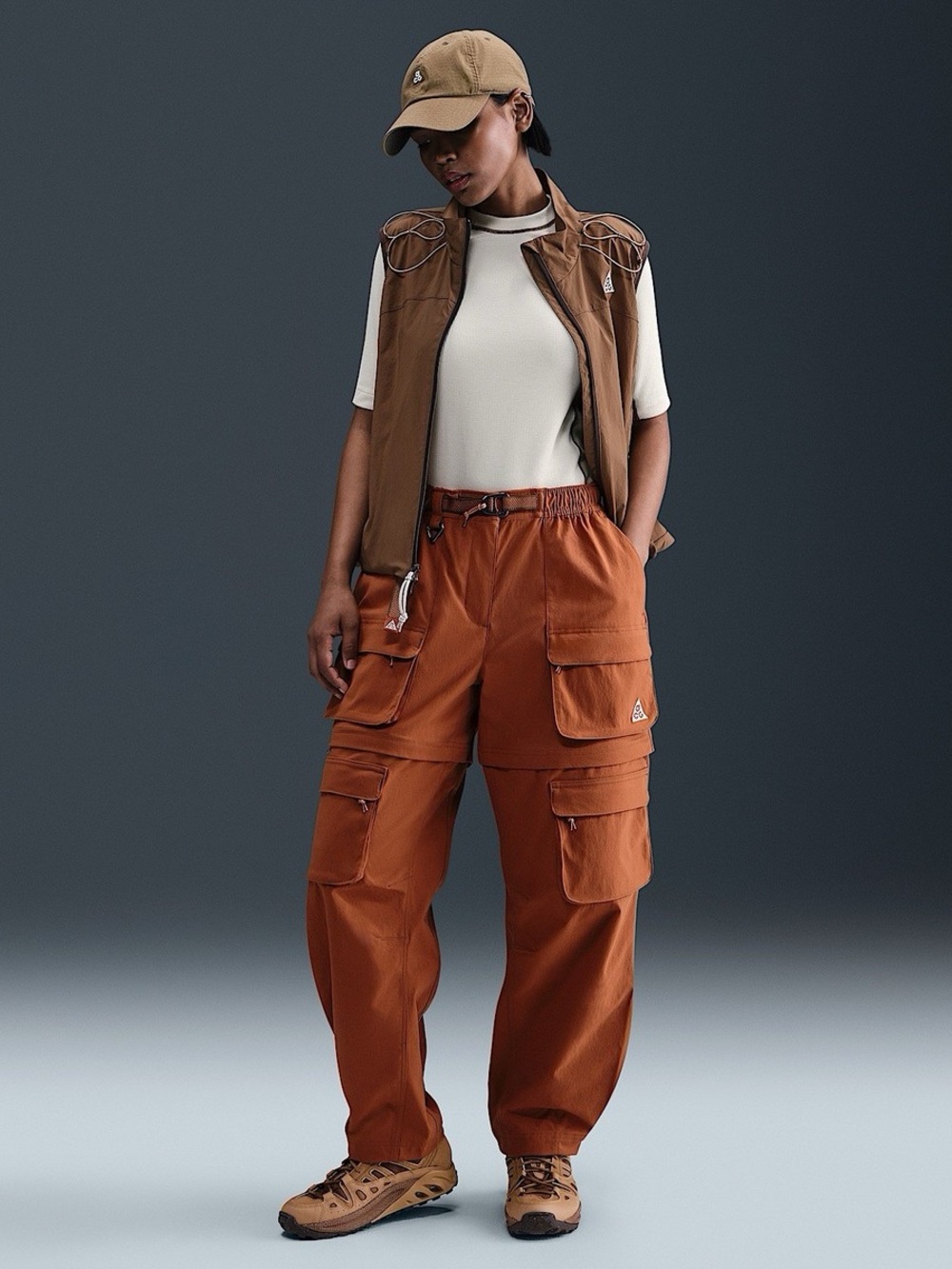 NIKE ACG Smith Summit Zip Off Hiking Pants Womens SMALL Orange HV6391-246
